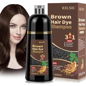 RILSIC 500ML Shampoo Colorante, 500ml Hair Dye Shampoo 3 in 1, Colorante Tinta Capelli Istantaneo, Naturale Hair Color per Donna Uomo (Marrone Chiaro)