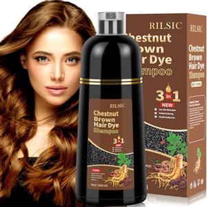 RILSIC 500ml Shampoo Colorante, Hair Dye Shampoo 3 in 1, Colorante Tinta Capelli Istantaneo, Naturale Hair Color per Donna Uomo (Castagno)