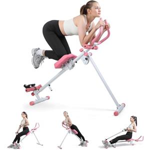 BAKAJI Ab Machine Attrezzatura per Fitness Multiuso Pieghevole con Chiusura Salvaspazio, Vogatore, Macchina per Addominali, Cruncher, Attrezzatura da Palestra in Casa per Home Gym (Rosa)