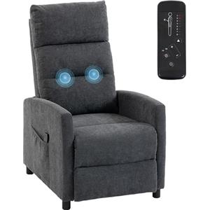 HOMCOM Poltrona Massaggiante Reclinabile Manuale 160°, 2 Punti di Massaggio e Poggiapiedi, Poltrona Relax Imbottita in Ciniglia, con Telecomando, Tasche Laterali, per Casa Ufficio, Grigio Scuro