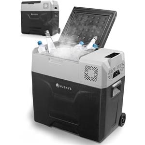 Juskys Frigo compressore Yukon 50L 12/24/230V per auto, camper, camion, campeggio - Mini frigo caldo/freddo da presa elettrica - Grigio