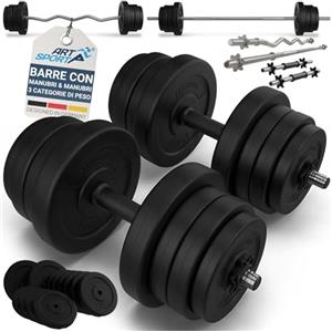 ArtSport set di manubri corti 3in1 con 2 manubri, 1 bilanciere e 1 manubrio Curl SZ - 12 pesi da 60kg e serrature a stella| Set di manubri per l'allenamento muscolare