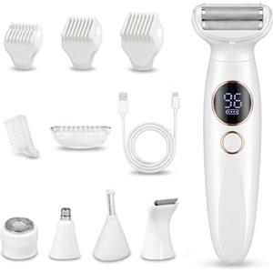 Carehabi Rasoio Elettrico Donna 5 in 1 & Rasoio Parti Intime - Depilatore Donna Indolore IPX7 per Viso, Corpo, Zona Bikini (Inguine) & Sopracciglia - Lady Shaver Wet & Dry con Ricarica USB