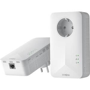 STRONG AV1000 Kit Powerline WiFi con Pass-Through, WiFi AC1200 Dual Band Type F, Ripetitore Powerline Ethernet HomePlug AV2, Plug & Play con Tasto Pair, Porte Gigabit, per Streaming Video 3D/4K