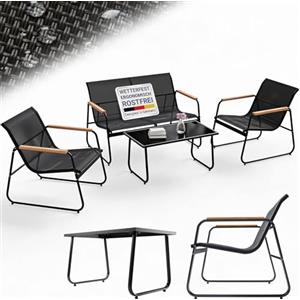 Juskys set da giardino Genua 4 pezzi - Antracite, gruppo outdoor con braccioli, divano due posti, tessile, tavolo e panca, struttura acciaio