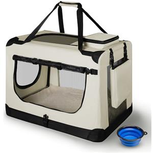 Juskys Trasportino per Cani Lassie L pieghevole e portatile 50x70x52 cm con coperta, borsa e maniglie - trasportino pieghevole per cani, gatti e animali domestici - tessuto Oxford - Beige