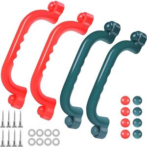 JONRRYIN Maniglia di Sicurezza per Parco Giochi, Maniglie per Telaio per Arrampicata, Maniglie Sicurezza Antiscivolo per Bambini, Accessori per Casetta da Gioco (4pz-rosso e verde)