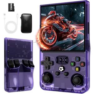KUWUNG R36MAX Console Retro Game, 4 Pollici Console Portatile Gaming, Console Retro con 128 GB di Memoria, 22.000 Giochi & 30 Emulatori, Sistema Linux, Batteria 4000 mAh, Mini-Arcade (Viola)