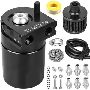 GBKDQQ Oil Catch Can Universal 300ml (Nero) - Contenitore di separazione dell'olio con filtro dell'aria e accessori, contenitore di raccolta olio in alluminio per auto/moto