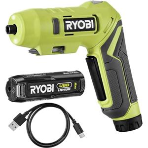 Ryobi Avvitatore a Batteria 4V, 1 Batteria al Litio 2.0Ah + Cavo Caricatore, Impugnatura Orientabile ed Ergonomica, 200 giri/min, Include 2 Punte per Avvitamento da 25 mm, RSDP4-120G