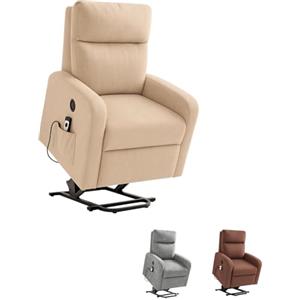PALUPLUS Poltrona Dynamica Motorizzata Reclinabile e Massaggiante, Misura 74x77x110 cm, in Tessuto Traspirante con Poggiapiedi, Alzapersona Automatica e 2 Ruote, Design Elegante -40 (Tortora Chiaro)