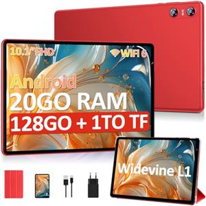 SKYEGG Tablet 10 Pollici Android con 20 GB RAM + 128 GB ROM(Espandibile Fino a 1 TB), Widevine L1, Octa-Core, Wi-Fi 6, Bluetooth 5.0, Fotocamera 8MP + 5MP, 6000mAh, Tablet con custodia protettiva, Rosso