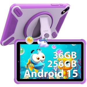 PIXGOOD Tablet 7" per bambini, 36GB RAM 256GB ROM (SD espandibile), Android kids tablet, controlli parentali, schermo FHD, 6580mAh, 5MP+2MP, WiFi, Bluetooth(viola)