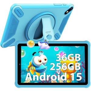PIXGOOD Tablet 7" per bambini, 36GB RAM 256GB ROM (SD espandibile), Android kids tablet, controlli parentali, schermo FHD, 6580mAh, 5MP+2MP, WiFi, Bluetooth(Blu)