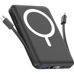 Vexnara per Magsafe Powerbank 10000mAh, Caricatore Portatile Magnetico Wireless 20W, Ricarica Rapida con Display LED e cavo di ricarica USB-Cper iPhone 17/16/15/14/13/12 Pro/Pro Max/Plus(Nero)