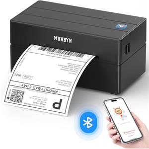 MUNBYN Stampa Etichette Spedizioni Bluetooth, Stampante Termica Wireless 4x6 per Pacchi e Piccole Imprese, Compatibile con iPhone, Android, Mac, Windows, Colissimo e UPS, Nero