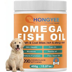 HONGYEE Omega 3 Snack Masticabili A Olio Di Pesce Per Cani Contro Prurito Allergie 200 Pezzi 450g Pelle Pelo Integratore Alimentare Per Sana Barriera Cutanea Lucido Pelo Sistema Immunitario Pollo Gusto