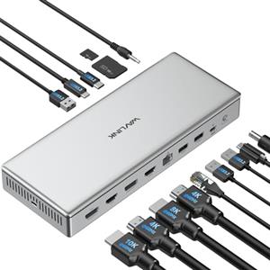 WAVLINK DL7400 USB C DisplayLink Docking Station, 2xHDMI e 2xDisplayPort, 100W di ricarica, Singola 10K @60Hz, Dual 8K @60Hz, Quad 4K per M1/M2/M3 Mac & Windows, Compatibile con il nuovo MacBook Neo