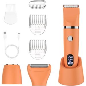 Scttomon Rasoio elettrico per donna Viso Bikini Corpo Tagliapeli corporeo per donna Epilatore per zona Bikini-Trimmer Impermeabile IPX7 Display LCD Uso a secco/bagnato,Arancione