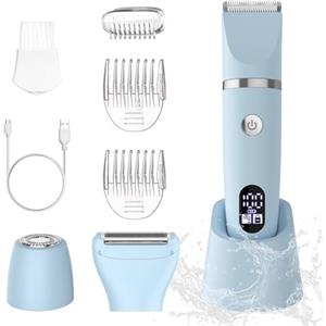 Scttomon Rasoio elettrico per donna Viso Bikini Corpo Tagliapeli corporeo per donna Epilatore per zona bikini Bikini-Trimmer Impermeabile IPX7 Display LCD Uso a secco/bagnato,blu