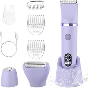Scttomon Rasoio elettrico per donna Viso Bikini Corpo Tagliapeli corporeo per donna Epilatore per zona bikini Bikini-Trimmer Impermeabile IPX7 Display LCD Uso a secco/bagnato,Lilla