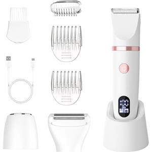 Scttomon Rasoio elettrico per donna Viso Bikini Corpo Tagliapeli corporeo per donna Epilatore per zona bikini Bikini-Trimmer Impermeabile IPX7 Display LCD Uso a secco/bagnato,Bianco