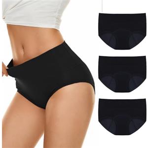 Hellomamma Mutande Mestruali Donna e Ragazza: Slip Ciclo Vita Alta in Cotone Assorbenti Anti-Perdite a 4 Strati per Flusso Abbondante Lavabili e Traspiranti per Post Parto incontinenza 3 Pack Nero XL