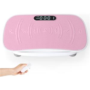 GYMAX Pedana Vibrante Dimagrante con 10 Livelli di Intensità e Timer da 10 Minuti, Schermo con Durata dell'Esercizio, Piattaforma Vibrante con Telecomando per Allenamento a Casa (Rosa, bianco)