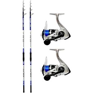 Kolpo combo pesca con 2 canne + 2 mulinelli + filo precaricato ottimo per surfcasting carpfishing siluro storione scogliere spiaggia