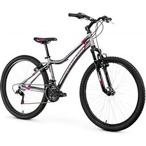 Anakon Bicicletta Mountain Bike SHIMANO 27.5, Alluminio, 21V, Doppi Freni a Disco, Sospensione Anteriore, Grigio, Taglia S, Enjoi
