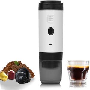 EVERANGE Macchina per caffè espresso elettrica portatile, macchina da caffè per auto da viaggio e campeggio, macchina da caffè a batteria compatibile con caffè macinato e capsule NS, bianca