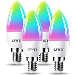 LVWIT Lampadine Alexa, Lampadina Smart E14 Wifi, 5W Equivalenti a 40W, 470Lm, Lampadine Smart con Telecomando Compatibile con Alexa, Echo and Google Assistant, RGB Intelligente Dimmerabile,4 Pcs