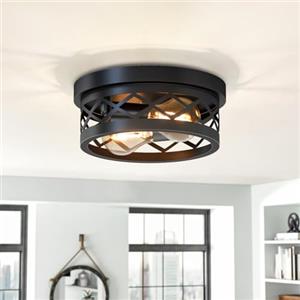 LVWIT Faretti da Soffitto Orientabili Nero, Plafoniere da Soffitto Rustica con 2 Luci, Faretti Soffitto Fattoria con E27 Base, Plafoniera Interno per Camera da Letto, Cucina, 25CM(Senza Lampadina)