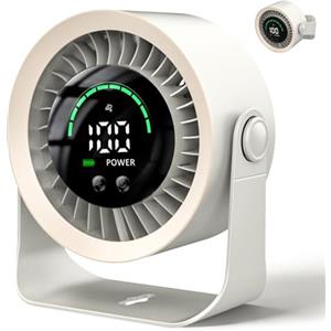 DDKJ Ventilatore da Tavolo Salvaspazio con Gancio a Parete, Ventilatore a Batteria 4000mAh con Ricarica Type-C, 5+Velocità Continue 1-100, Display LED Autonomia, Potente e Compatto per Cucina e Camper