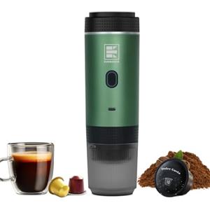 EVERANGE Macchina per caffè espresso elettrica portatile, macchina da caffè per auto da viaggio e campeggio, macchina da caffè a batteria compatibile con caffè macinato e capsule NS, verde