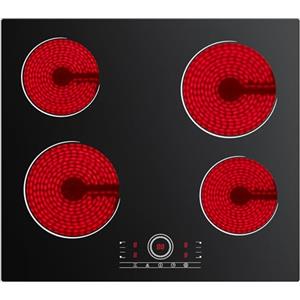 CDV Piano Cottura in Vetroceramica 4 Fuochi Incasso, Piano Cottura Elettrico 4 Piastre，9 Livelli di Potenza, Sicurezza Bambini, Adatto a Tutte le Pentole, 6000W