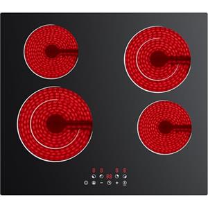CDV Piano Cottura Vetroceramica 60cm 6600W Piano Cottura Elettrico 4 Fouchi, 9 Livelli di Potenza, PowerBoost, Timer, Sicurezza Bambini