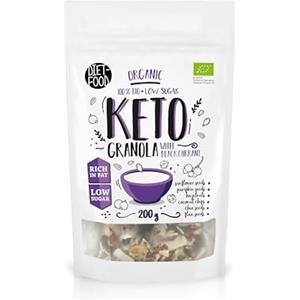 Diet-Food DIET‑FOOD Granola Keto bio à la cassis, riche en graisses, sans gluten, muesli petit-déjeuner faible en glucides, snack non OGM sans sucres ajoutés 200 g (1 unité)