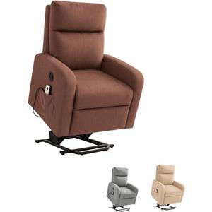 Paluplus Poltrona Dynamica Motorizzata Reclinabile e Massaggiante, Misura 74x77x110 cm, Poltrona in Tessuto Traspirante con Poggiapiedi, Alzapersona Automatica e 2 Ruote, Design Elegante -40 (Marrone)
