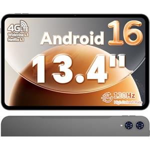 TECLAST T65 Tablet 13.4 Pollici 120Hz Display Tablet Android 16, Doppio SIM 4G LTE+5G WiFi, 2.2GHz Octa-Core, 26GB RAM+128GB ROM(TF 4TB) Widevine L1 1080P/13MP/BT5/GPS/OTG