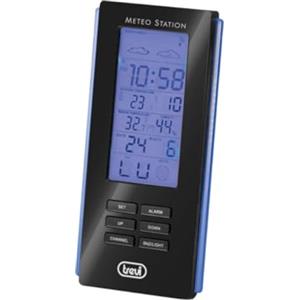 Trevi ME 3108 RC Stazione Meteo con Sensore Esterno, Display Retroilluminato a LED Blu, Termometro Interno Esterno, Igrometro e Funzione Sveglia, Nero