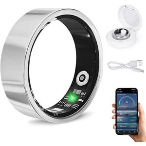 AYYDS Smart Ring Fitness Tracker per uomo e donna, con passi, monitor del sonno, frequenza cardiaca, spO2, calorie, stress, telecomando gestito da gesti, IP68, Android e iOS (argento, 11#)