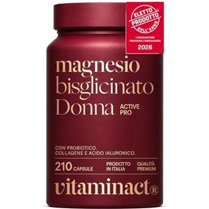 Vitaminact Magnesio Bisglicinato Donna - Vincitore Prodotto Dell'anno 2026-210 Capsule - 500 MG di Magnesio Chelato a Capsula -Fornitura 7 Mesi- Con Collagene, Acido Ialuronico e Probiotico -Vitaminact.