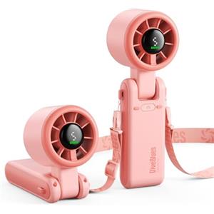 Diveblues Ventilatore Portatile a Mano, Raffreddamento Turbo 10m/s, 5 Velocità, Batteria Ricaricabile, Fino a 12 Ore di Autonomia, Ventilatore da Tavolo e Collo per Esterni, Viaggi, Rosa Versailles
