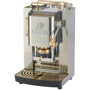 FABER COFFEE MACHINES | Deluxe 3.0 | Macchina Caffè ESE 44mm con Elettrovalvola, Portacialda Estraibile, Tanica Vetro 1L e Pressacialde in ottone regolabile (Inox Glossy, OTTONE)