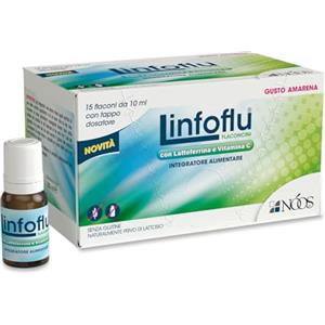 Nóos Linfoflu® Integratore Difese Immunitarie 15 Flaconcini da 10ml con Lattoferrina, Resveratrolo, Vitamina C e Zinco Integratore per Adulti e Bambini Riduce Stanchezza e Affaticamento Gusto Amarena