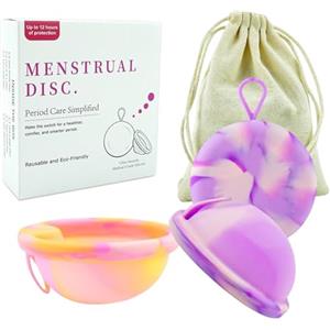 Binnan 2 Pezzi Disco Mestruale in Silicone, Set di dischi mestruali taglia S+L con tasche portaoggetti, disco mestruale riutilizzabile, Coppetta mestruale per donne attive sport, nuoto