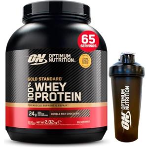 Optimum Nutrition Gold Standard 100% Whey Proteine con Aminoacidi Doppio Cioccolato 2,02kg 65 Porzioni + Shaker