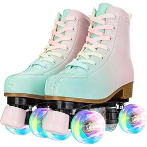 XUDREZ Pattini a Rotelle Roller Flash Con Ruote Luminose Scarpe Verdi E Rosa Pattini a Doppia Fila per Bambini per Ragazzi E Ragazze Rotelle per Principianti 35