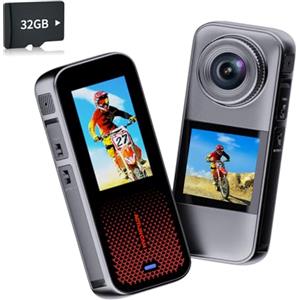 Xilecam Action Cam Doppio Schermo Fotocamera Impermeabile Moto Con Scheda di Memoria da 32 GB e Vari Accessori（Grigio metallizzato）